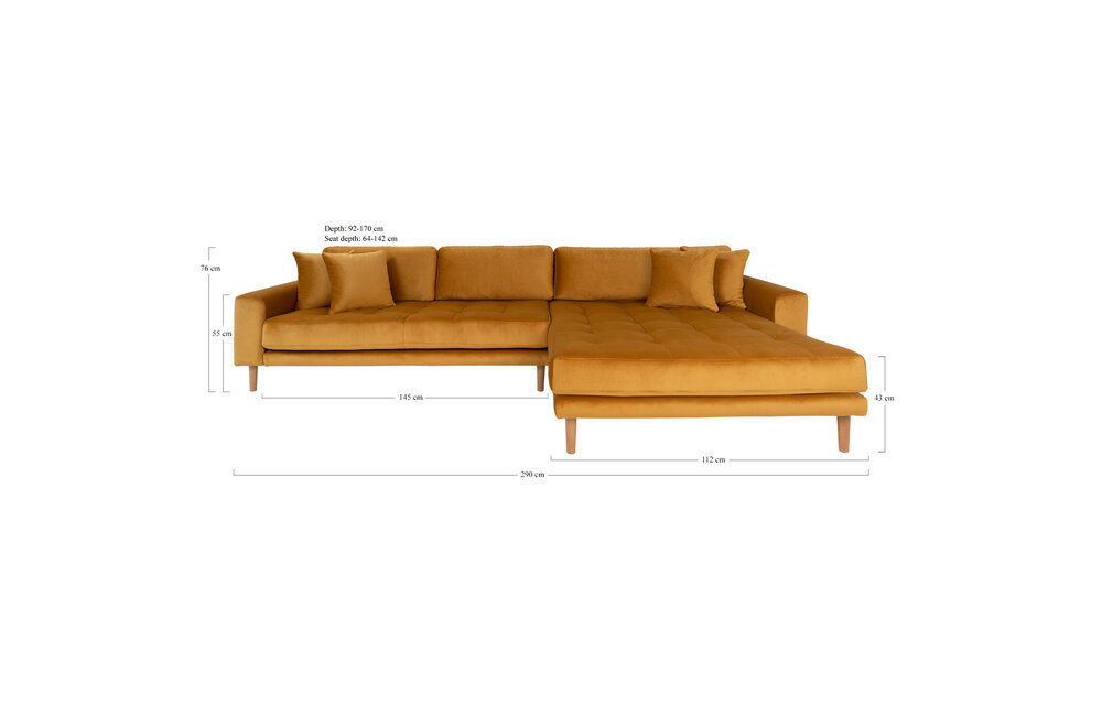 Lido Lounge Bank - Bank rechts gericht in mosterdgeel fluweel HN1004