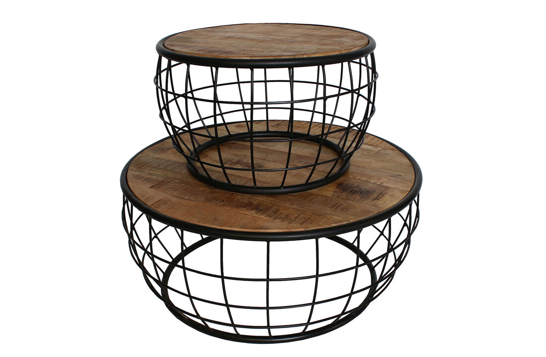 Industriële bruine ''Bombay'' (set) salontafel - B77xD77xH36 cm