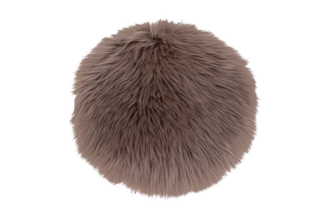 Bruin imitatie schapenvacht kussen - rond - Ø35 cm