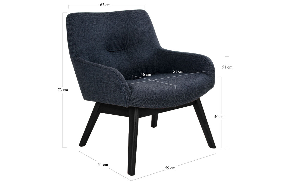Grijze fauteuil ''London'' met zwarte poten - zithoogte 40cm
