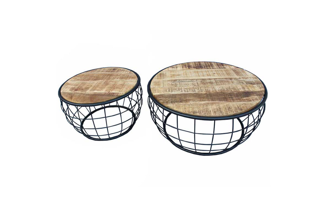 Industriële bruine ''Bombay'' (set) salontafel - B77xD77xH36 cm