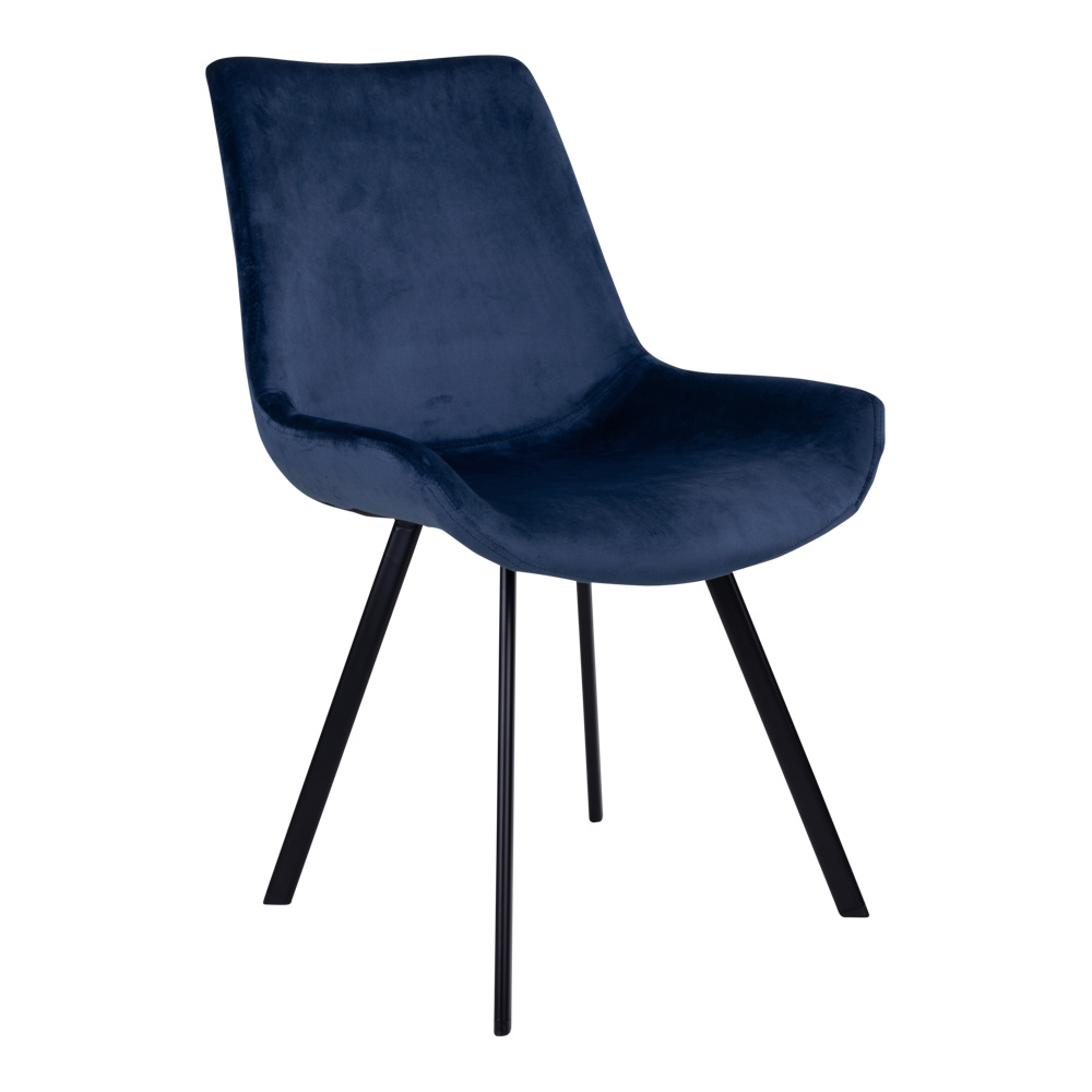 Moderne eetkamerstoel in donkerblauw fluweel met zwarte poten "Drammen" - L60xB55xH86.5 CM