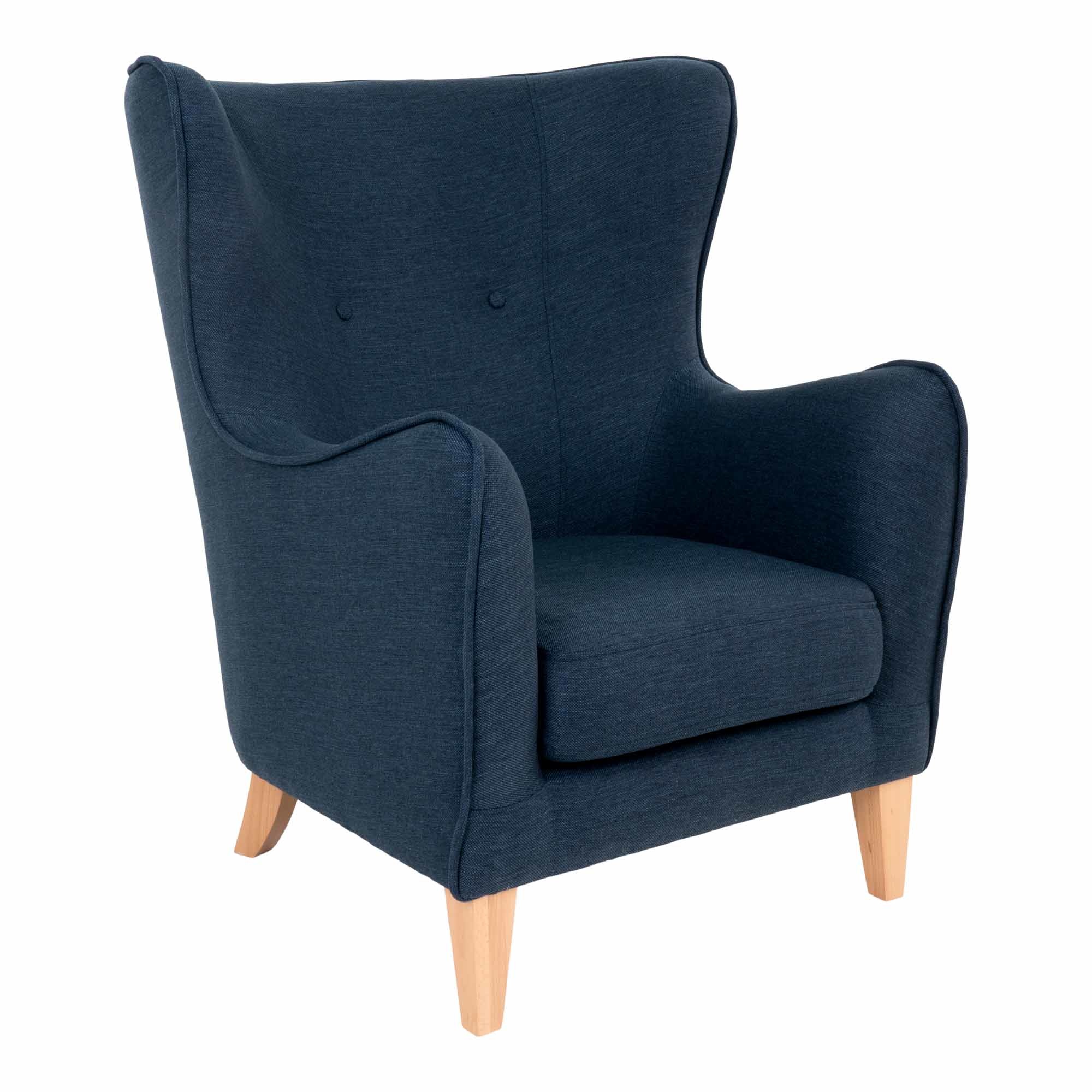 Scandinavische stoel in donkerblauw met natuurlijke poten 