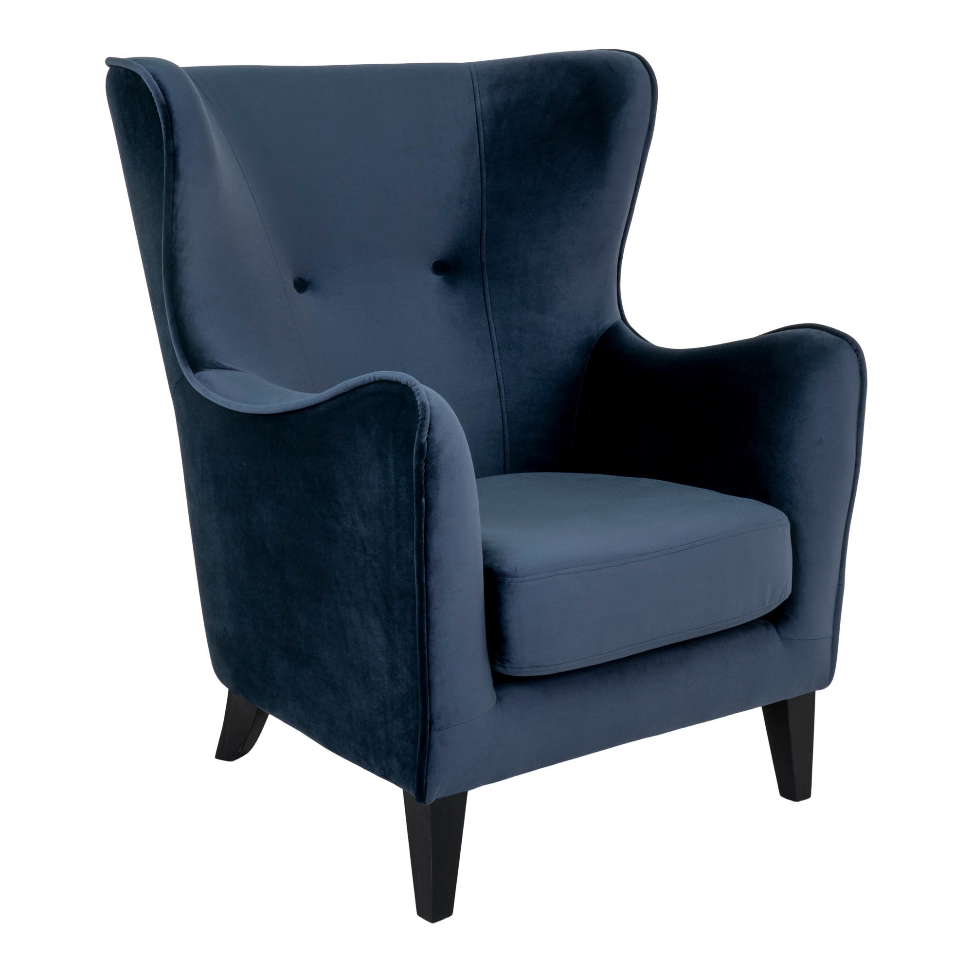 Scandinavische stoel in donkerblauw fluweel met zwarte poten 