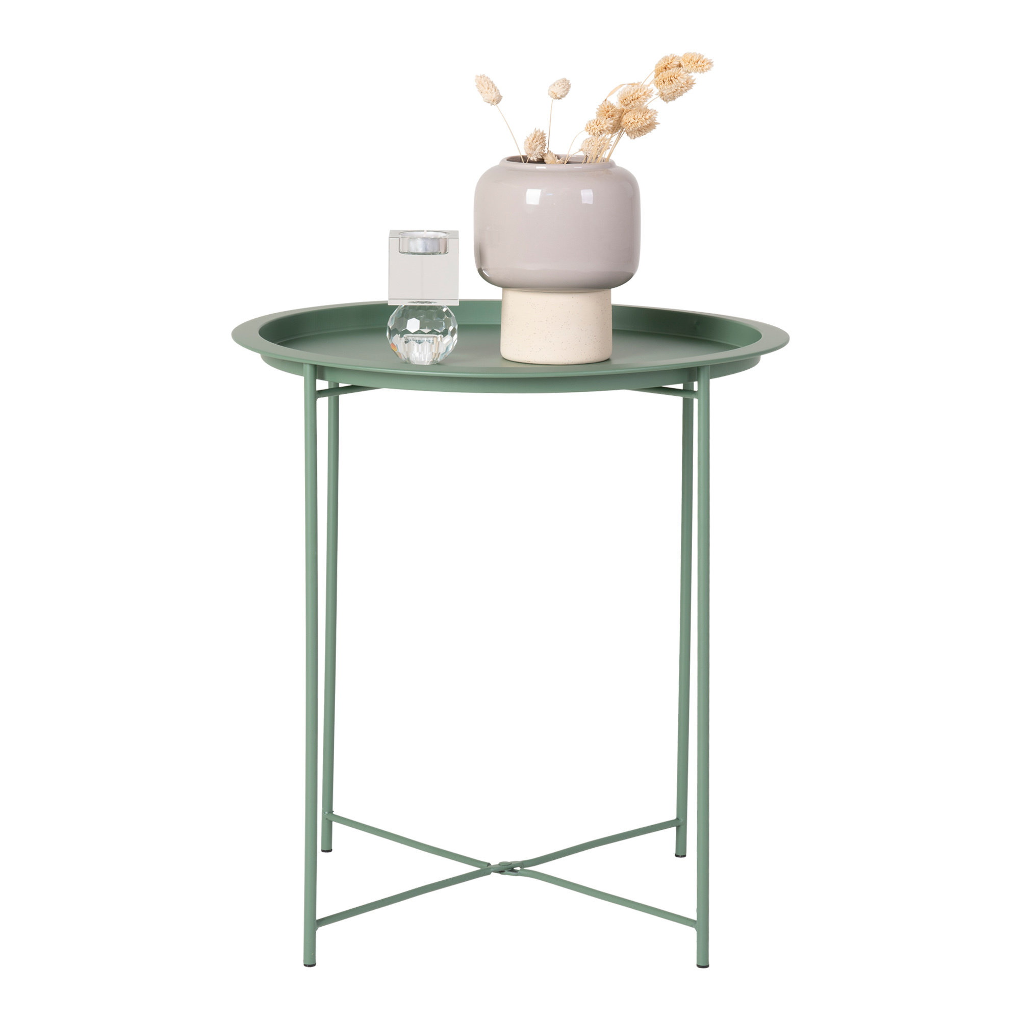 Moderne groene %27%27Bastia%27%27 ronde bijzetafel - L46,8xB46,8xH50,5 cm