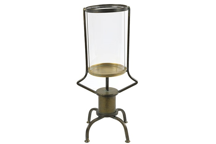 Industriële grijze %27%27Brandon %27%27 windlicht rond L - L20xB15,5xH42,5 cm