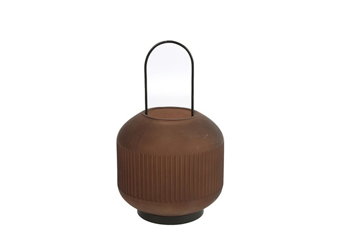 Moderne bruine %27%27Davin %27%27 windlicht rond S - L14,5xB14,5xH20,5 cm