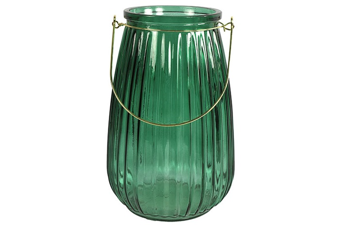 Industriële groene %27%27Eamon%27%27 windlicht rond- L19xB19xH29 cm Industriële groene %27%27Eamon%27%27 windlicht rond- L19xB19xH29 cm