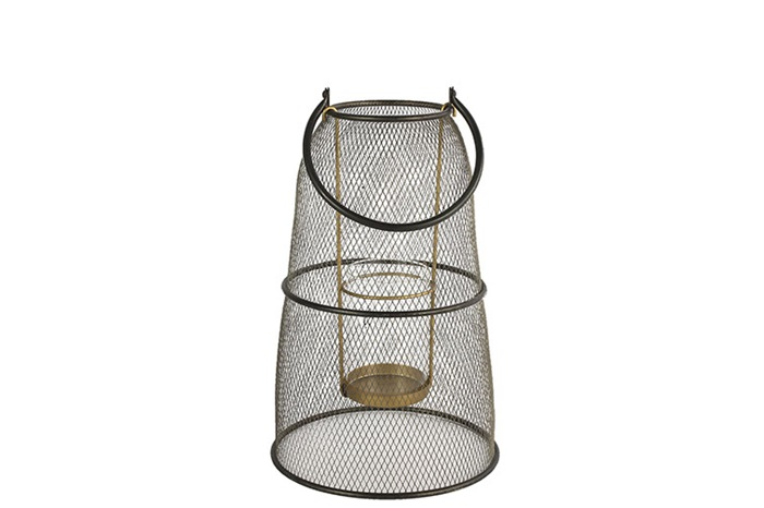 Industriële zwarte%27%27Marwan %27%27 windlicht rond S - L24xB24xH39 cm