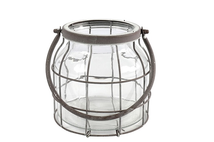 Industriële grijze %27%27Deegan %27%27 windlicht rond M - L18xB18xH17 cm