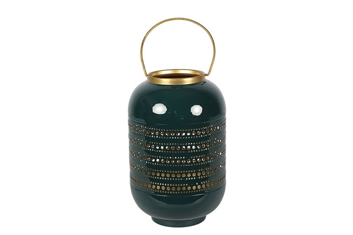 Moderne blauw groene %27%27Salina %27%27 windlicht rond S - L20xB20xH31 cm