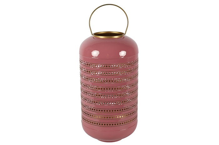 Moderne old pink %27%27Salina %27%27 windlicht rond L - L24,5xB24xH45 cm