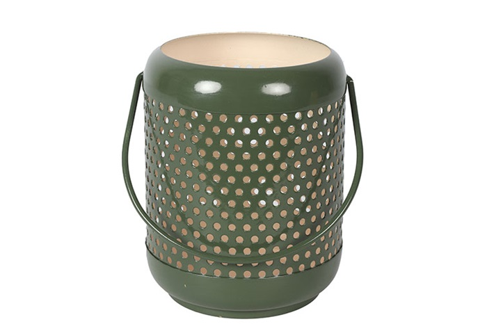 Moderne leger groene %27%27Shanti %27%27 windlicht rond M - L13xB13xH16 cm