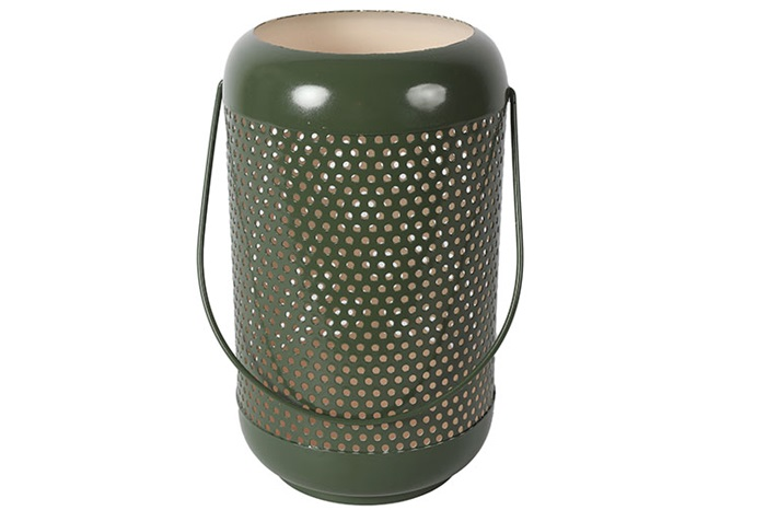 Moderne leger groene %27%27Shanti %27%27 windlicht rond L - L18xB18xH30 cm