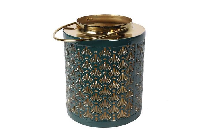 Moderne blauw/groen %27%27Amira %27%27 windlicht rond S - L18xB18xH18,5 cm