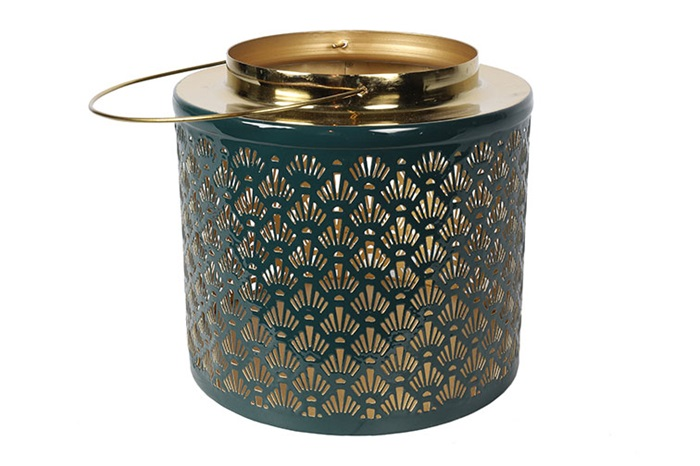 Moderne blauw/groen %27%27Amira %27%27 windlicht rond M - L21,5xB21,5xH20 cm