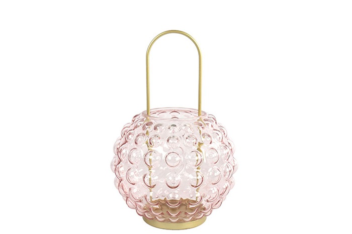 Moderne roze %27%27Perly%27%27 windlicht rond S - L18xB18xH27 cm