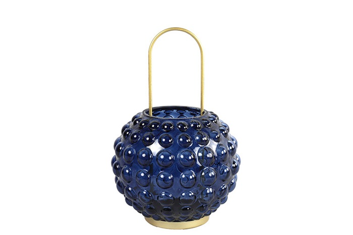 Moderne blauwe %27%27Perly%27%27 windlicht rond S - L18xB18xH27 cm