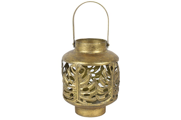 Industriële gouden %27%27Manja%27%27 windlicht rond - L14xB14xH28 cm