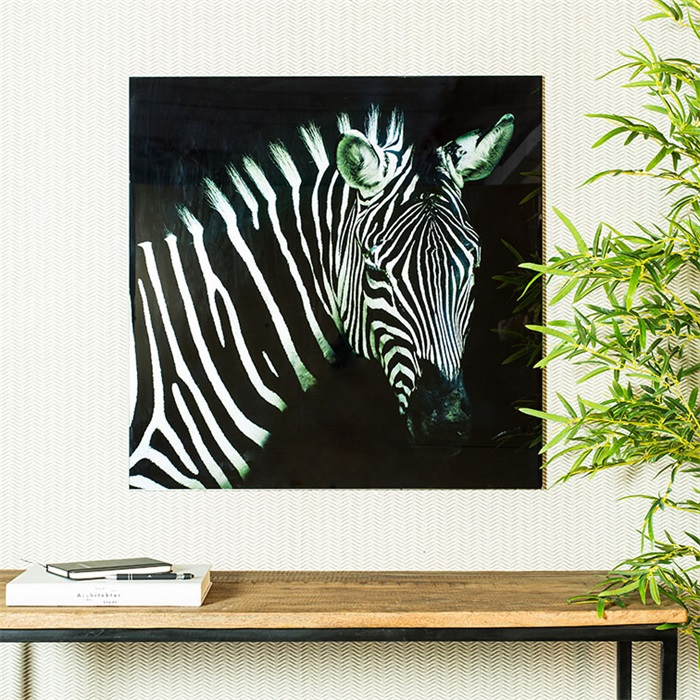 Moderne zwart/witte %27%27Wid life%27%27 zebra schilderij L - L0,4xB80xH80 cm