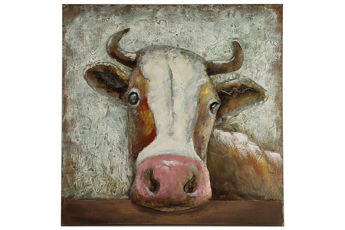 Industriële bruine %27%27Countryfield%27%27 schilderij koe L - L3Bx80xH80 cm Industriële bruine %27%27Countryfield%27%27 schilderij koe L - L3Bx80xH80 cm