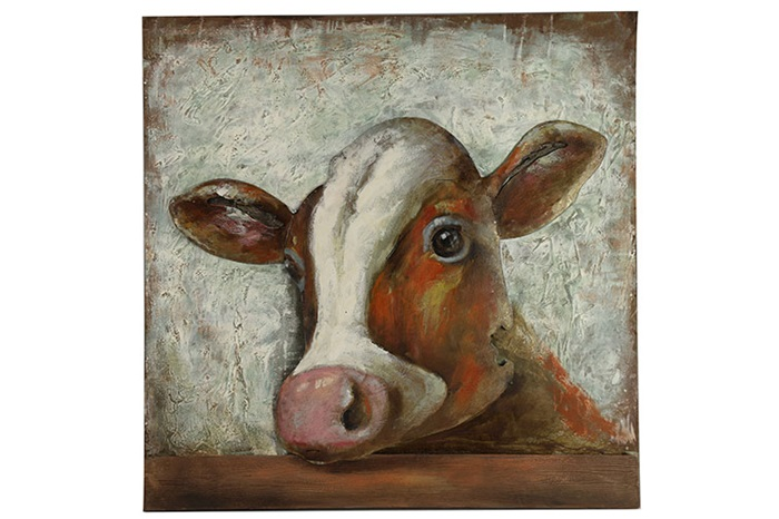 Industriële bruine %27%27Countryfield%27%27 schilderij koe L - L3Bx80xH80 cm Industriële bruine %27%27Countryfield%27%27 schilderij koe L - L3Bx80xH80 cm