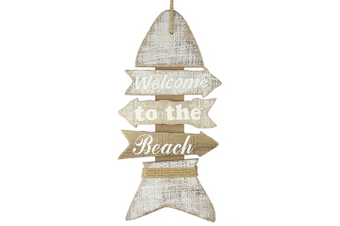 Industriële natuurlijke bruine/witte %27%27Ponti%27%27 vis wanddecoratie - L4xB18,5xH60 cm