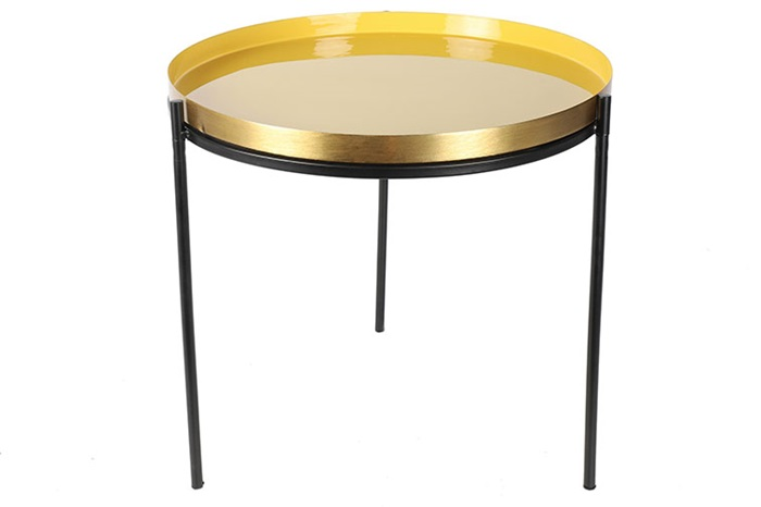 Industriële gele %27%27Martin%27%27 bijzettafel rond L - L47,5xB47,5xH40 cm