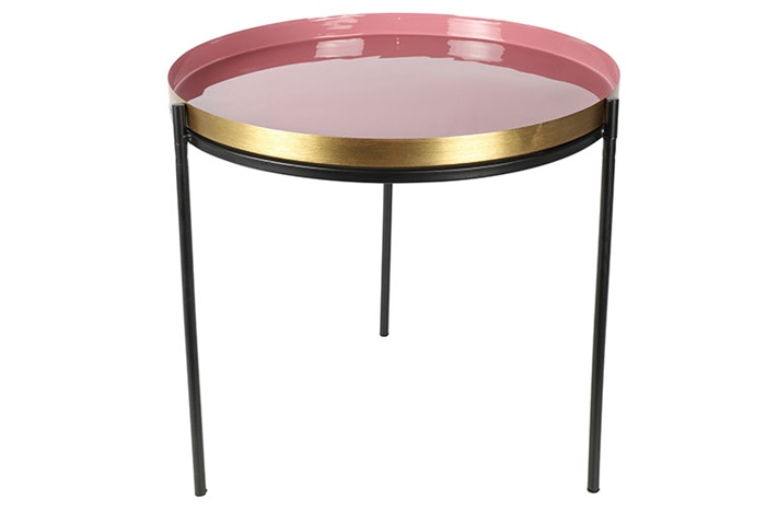 Industriële roze %27%27Martin%27%27 bijzettafel rond L - L47,5xB47,5xH40 cm