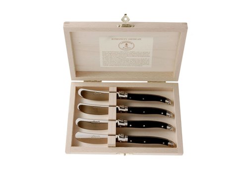 Laguiole Laguiole Premium 4 Butter Knives Black in Wooden Box