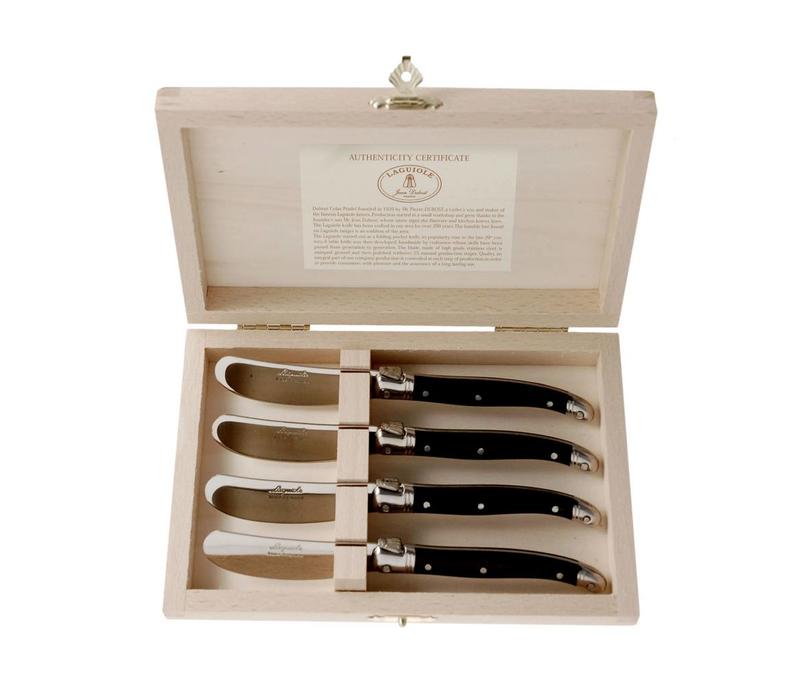 Laguiole Premium 4 Buttermesser Schwarz in Holzbox