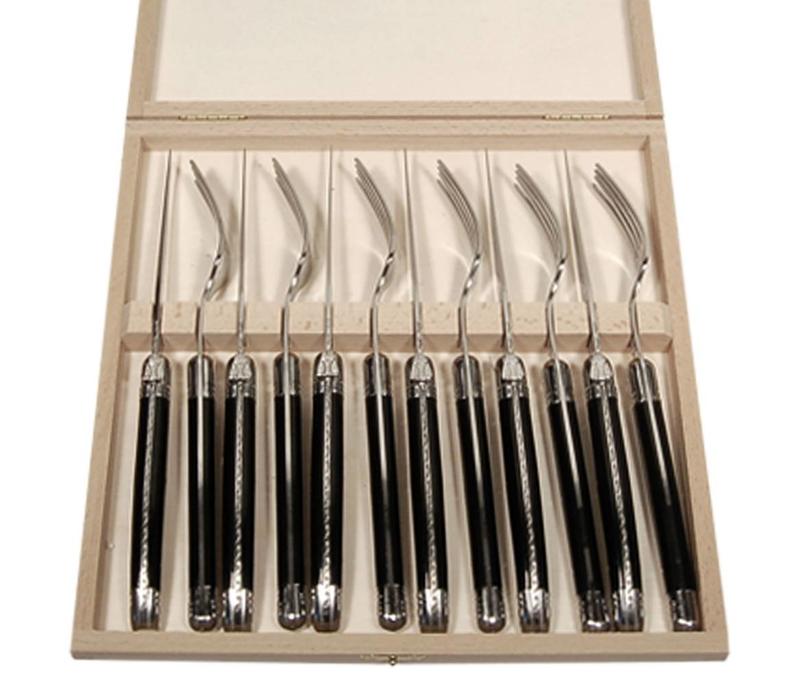 Laguiole Premium 6 Steak Knives & 6 Forks Black