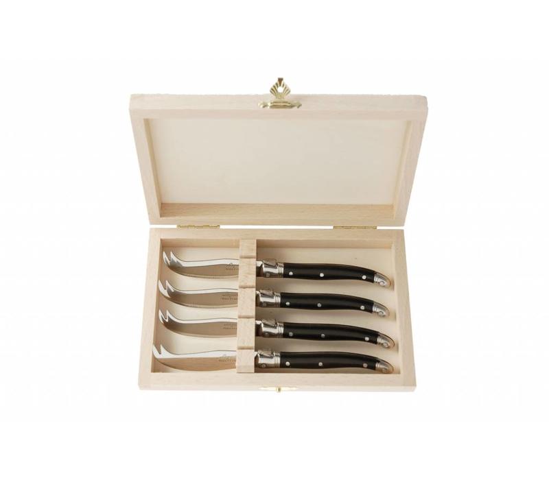 Laguiole Premium 4 Cheese Knives Black in Box