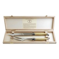 Laguiole Premium Carving Knife and Fork Light Horn Effect in Wooden Box