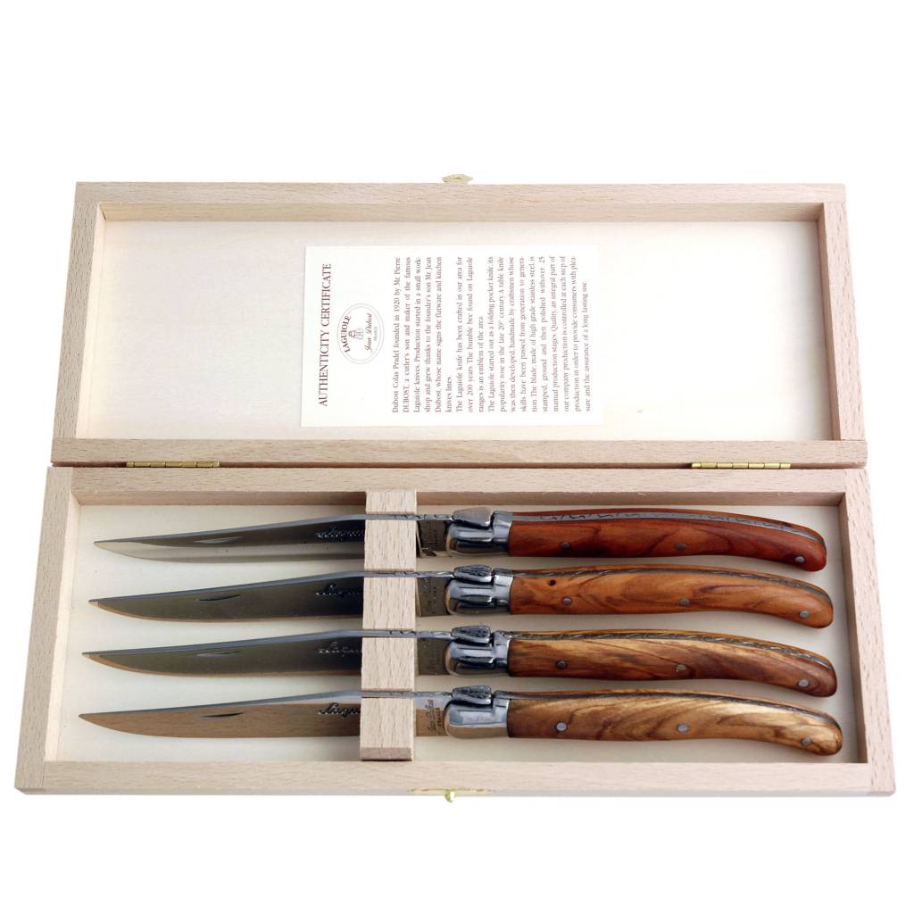 Laguiole 4 Steak Knives 2,5 mm Olive in Box Kom Amsterdam