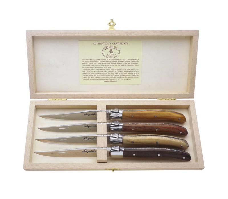 Laguiole Premium 4 Steak Knives Mixed Wood