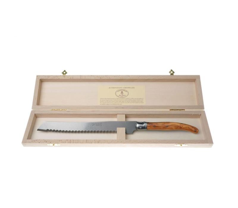 Laguiole Premium Bread Knife Olive Wood in Box