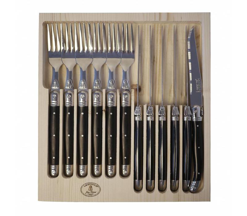 Laguiole Classic 6 Steakmesser & 6 Gabeln Schwarz