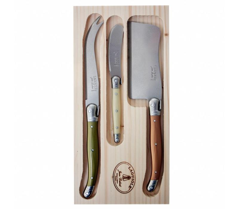 Laguiole 3 Cheese Knives Mineral Mix in Display