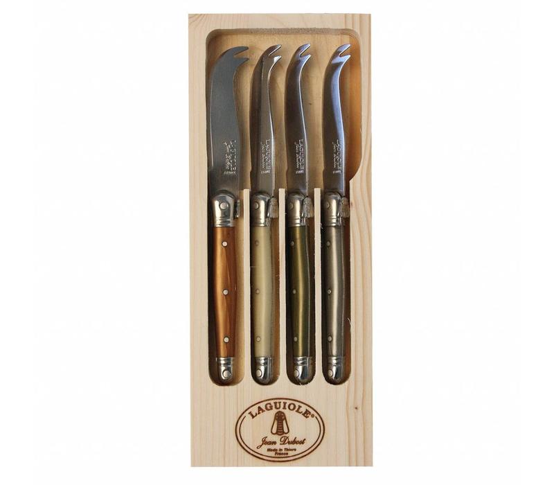 Laguiole Classic 4 Small Cheese Knives Mineral Mix in Display