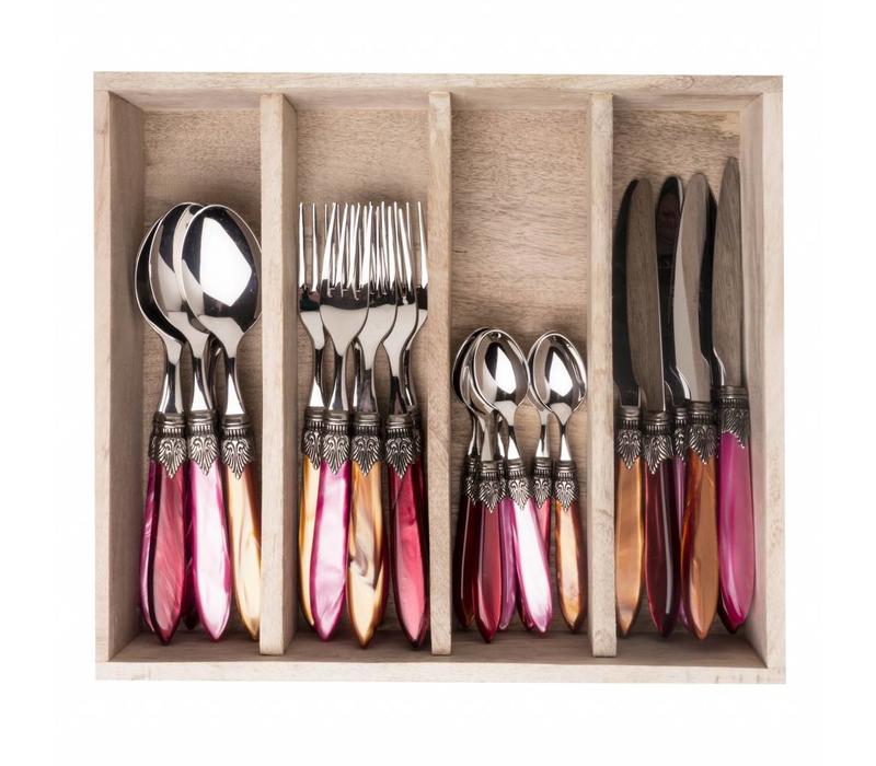 Murano Tafelbesteck (24-teilig) – Für 6 Personen – 'Fire Mix' in Holzbox | Italienisches Design