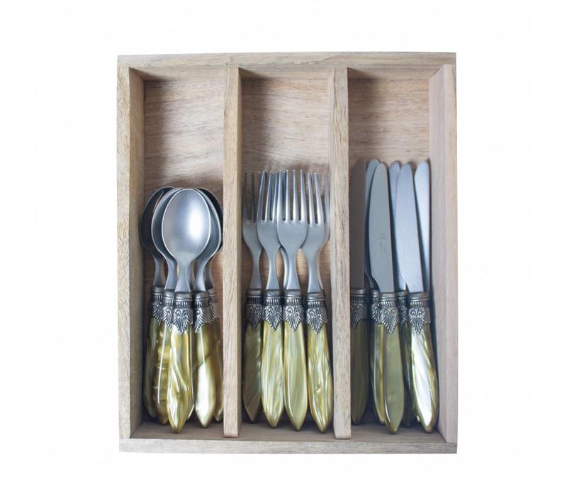Murano Besteckset (18-teilig) – Für 6 Personen – Olive in Holzbox | Ideal für Dessert, Frühstück oder Vorspeisen – Elegantes Italienisches Design - Copy