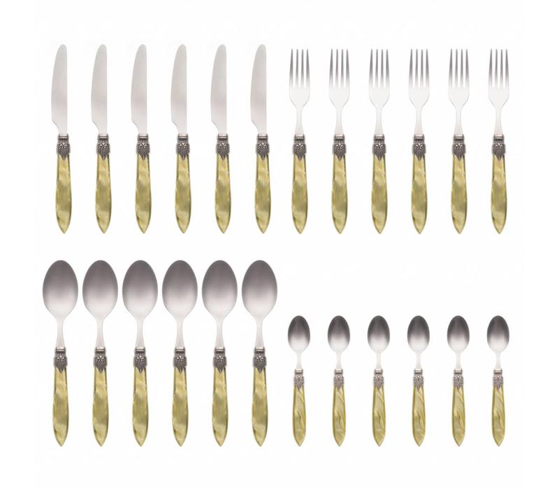 Murano 24 Piece Cutlery Set Olive Green