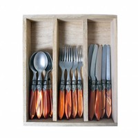 Murano Set de Couverts (18 pièces) – Pour 6 personnes – Orange dans un coffret en bois | Idéal pour le Dessert, le Petit Déjeuner ou l’Entrée – Design Italien Élégant