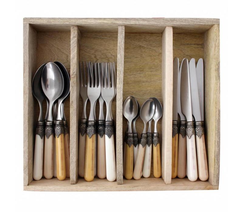 Vintage 24-piece Dinner Cutlery Set 'Sahara Mix' in Cutlery Tray, Mixed Colours White, Beige, Yellow