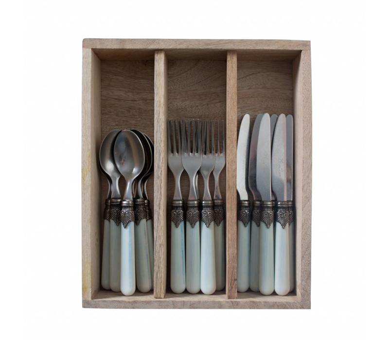 Vintage Breakfast Cutlery (18-pieces) Lagune in Wooden Tray