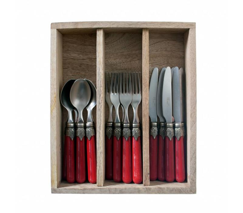 Vintage Breakfast Cutlery (18-pieces) Pepper in Wooden Tray