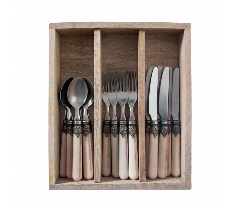 Vintage Breakfast Cutlery (18-pieces), Sand in Wooden Tray