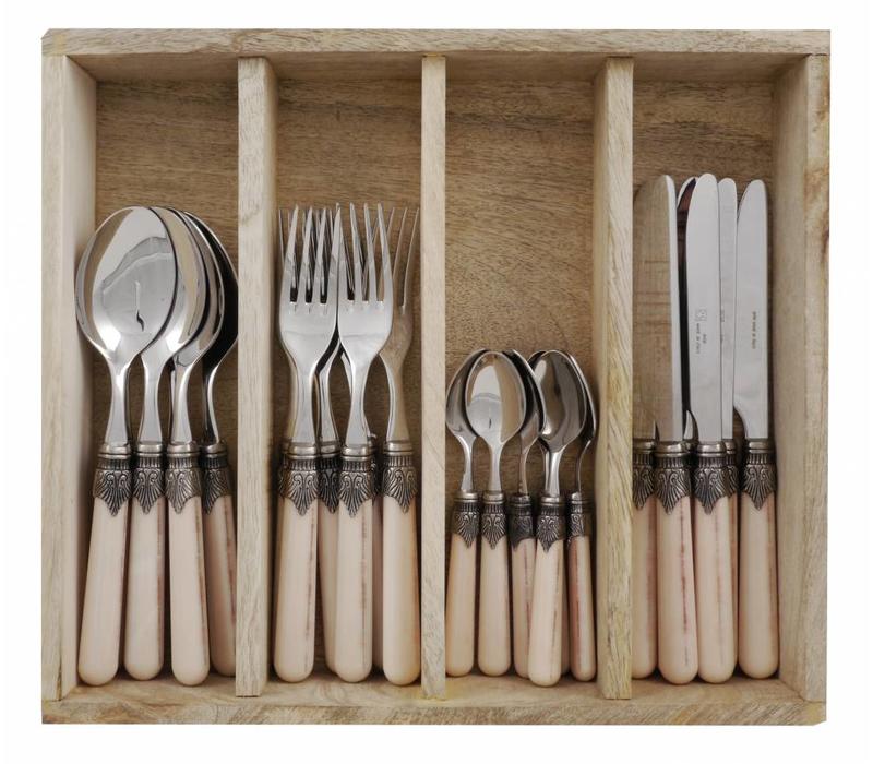 Vintage 24 Pcs Cutlery Set, Sand in Wooden Tray