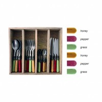 Vintage 24-piece Dinner Cutlery Set 'Salsa Mix' in Cutlery Tray, Mixed Colours Green, Yellow and Red